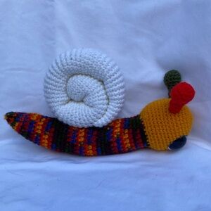 Handmade Colorful Crochet Snail Plush - White shell and Multicolored body